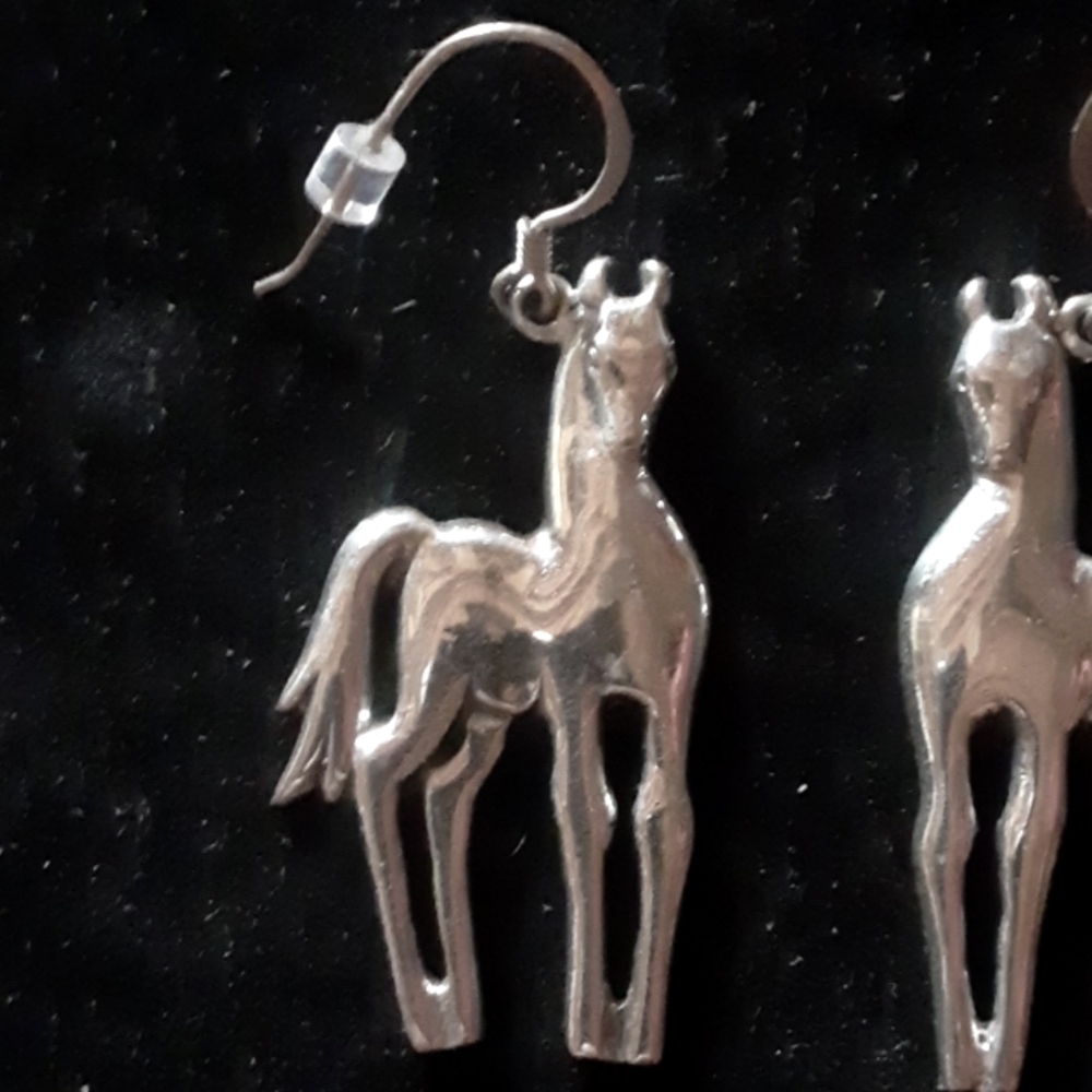 Silver Tone Horse Earrings - Picture 2 of 5